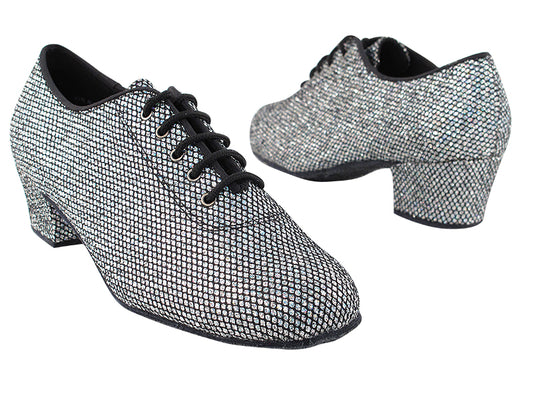 Very Fine 2001 Black Sparklenet/Silver Fish Scale Ladies Practice Dance Shoe