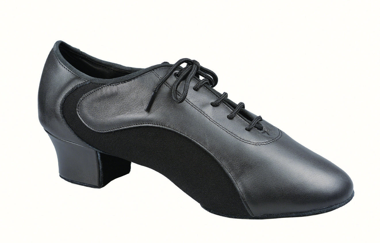 Dance America Aspen Men's Ballroom Shoes in Black Leather/Lycra Combo in Comfort Fit Width