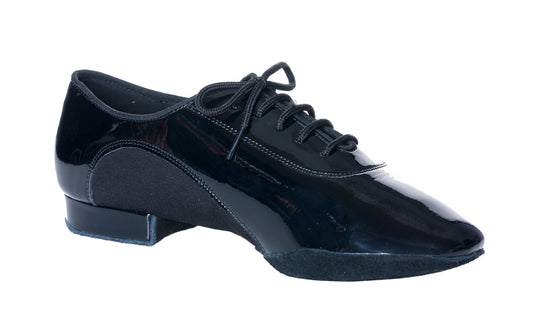 Dance America Chicago Men's Ballroom Shoes in Black Patent with Black Lycra Instep