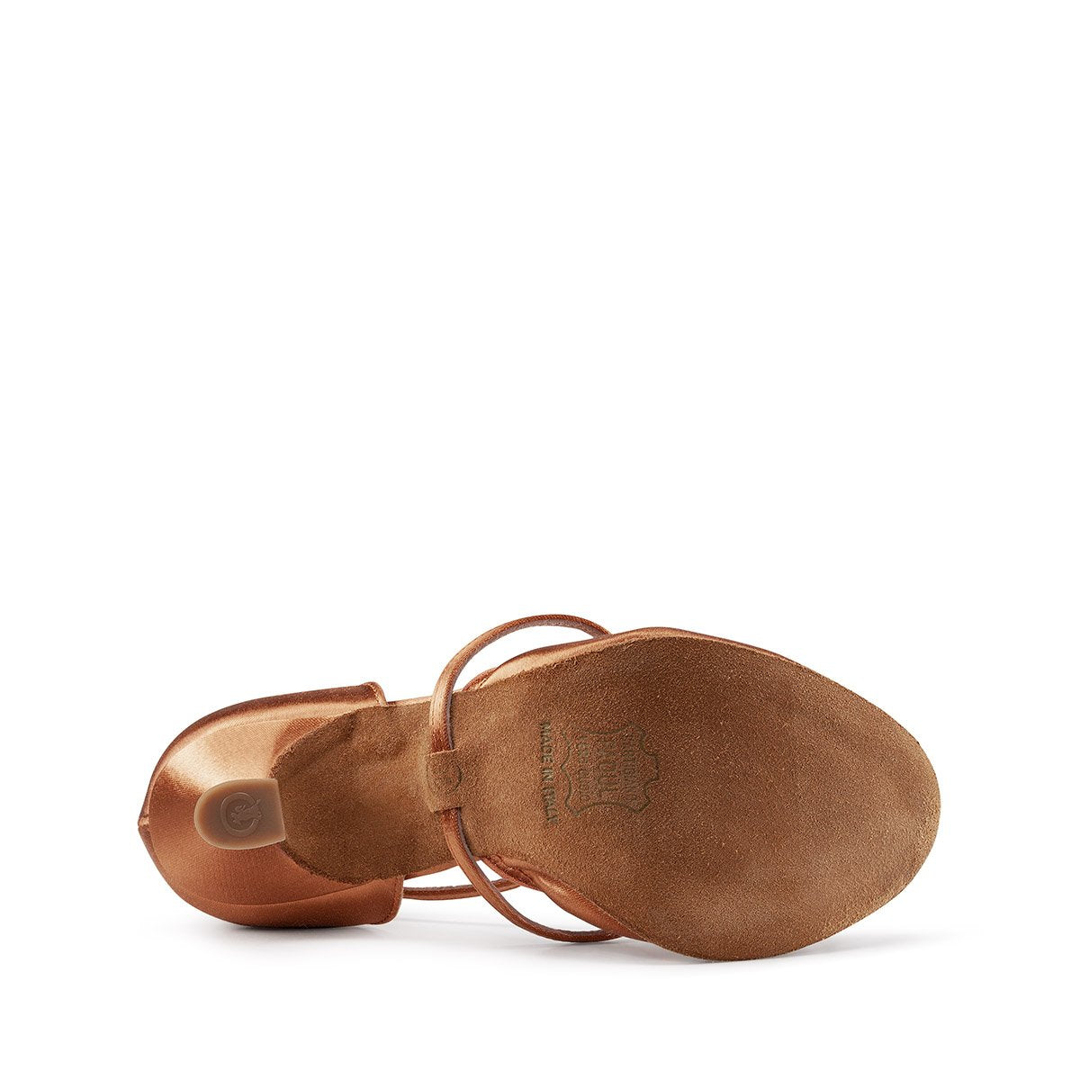 Paoul Streamline Flesh or Tan Satin Ladies Smooth Ballroom Dance Shoe with Elastic Band and Crossed Strap