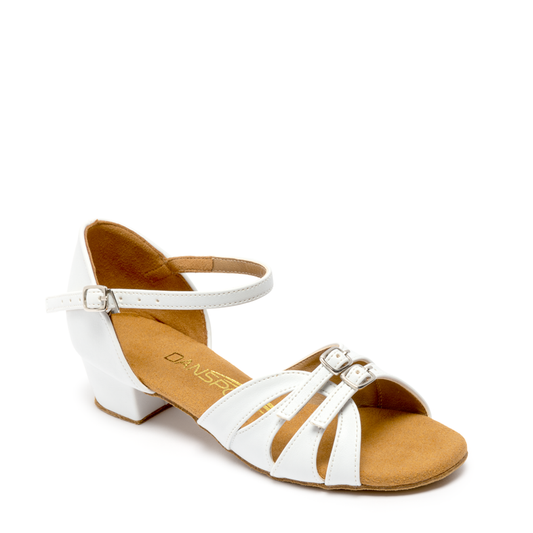 International Dance Shoes IDS Dansport G1014 Girls White Latin Shoe with Adjustable Front Buckles
