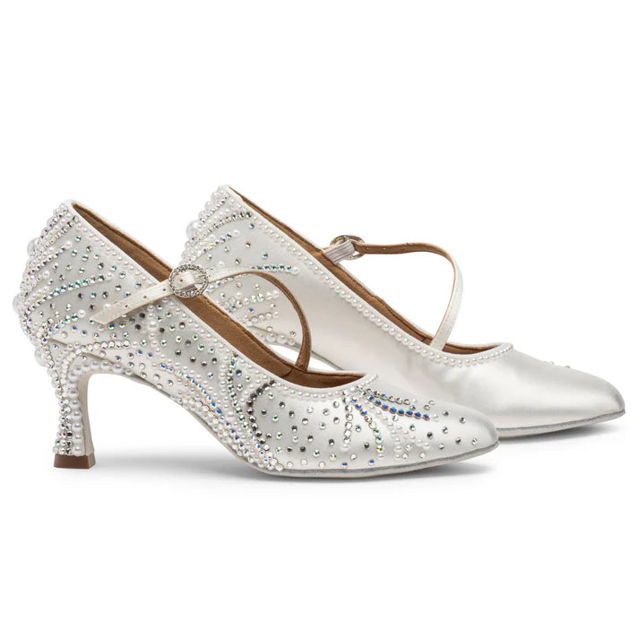 International Dance Shoes IDS ICS RoundToe SingleStrap by Lauren White Satin