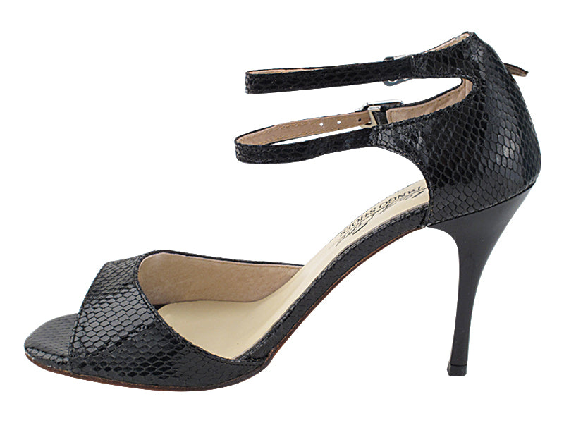 Very Fine VFTango 002 Snake Black Ladies Tango Shoes with a Double Strap