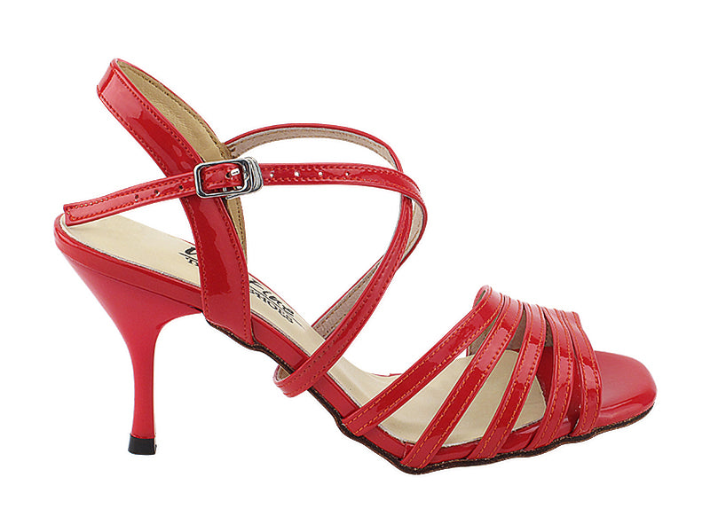 Very Fine VFTango 032 Red Patent Leather Ladies Tango Shoes in Multiple Widths with Criss Cross Ankle Straps