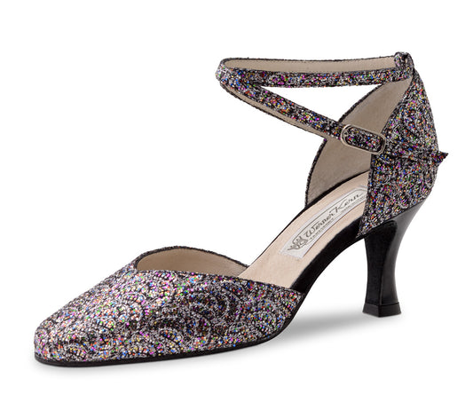 Werner Kern Betty Ladies Ballroom and Tango Shoes in Glitter Brocade with Criss Cross Ankle Straps and Multiple Colors