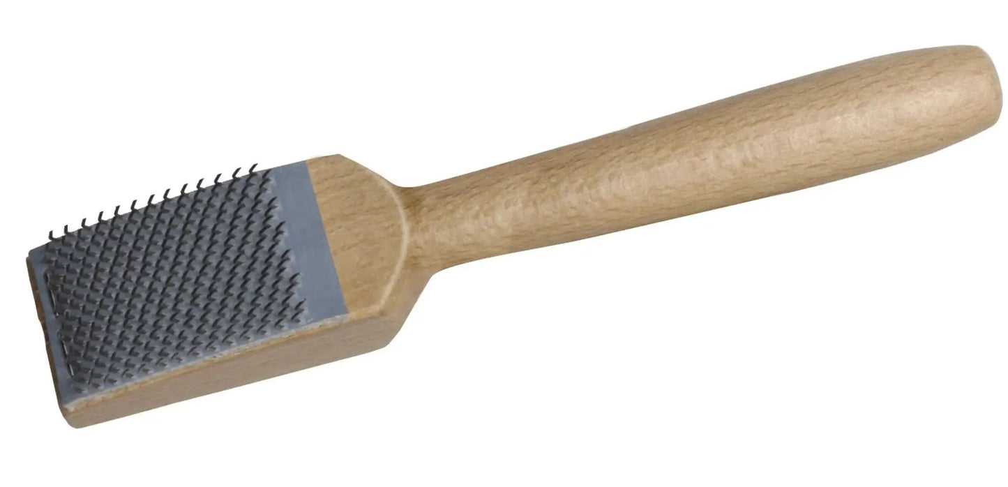 Supadance shoe brush with a sturdy wooden handle and metal bristles for cleaning and maintaining suede soles. Essential for proper shoe care.