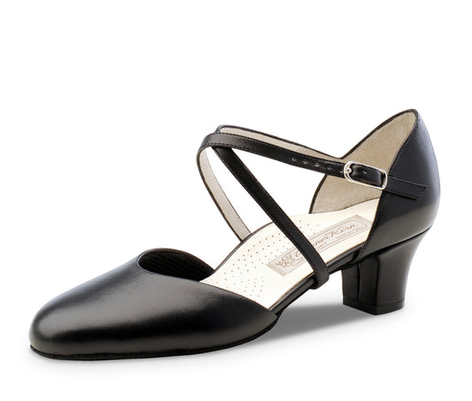 Werner Kern Debby Ladies Smooth Ballroom Shoes in Black Leather with Cross Strap