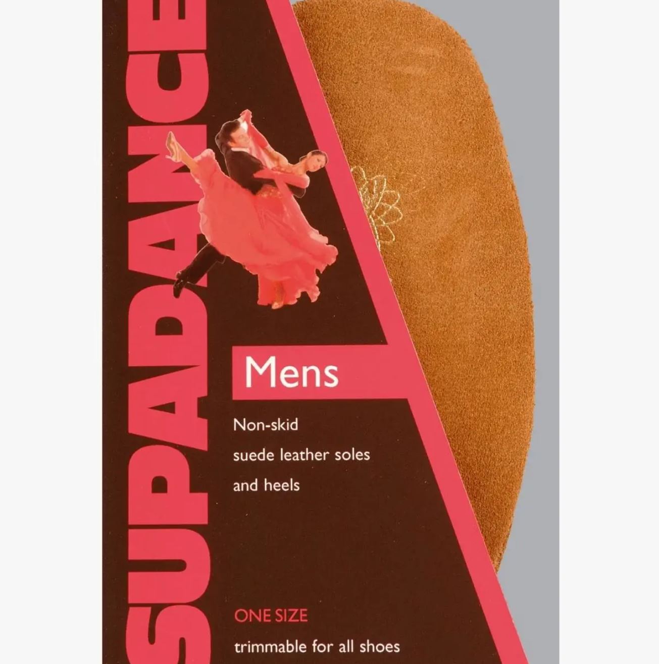 Supadance men's replacement suede leather soles for dance shoes in light brown. Non-skid and trimmable for all shoe sizes.