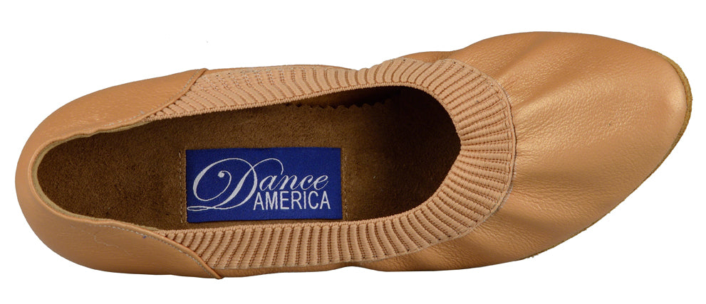 Dance America Helena Ladies Ballroom Dance Shoe in Elasticized Tan Leather
