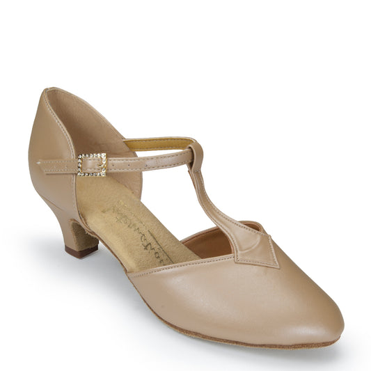 American Smooth or Argentine Tango Style International Dance Shoes IDS Ladies Leather Smooth Ballroom or Character Shoe with T-Bar in Leather.  Available in Beige or Black KAREN