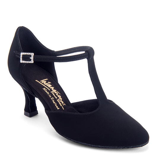 American or Argentine Tango Style International Dance Shoes IDS Ladies Black Nubuck Smooth Ballroom Shoe with T-Bar. Available in Rounded or Pointed Toe and Multiple Heel Types ZOE