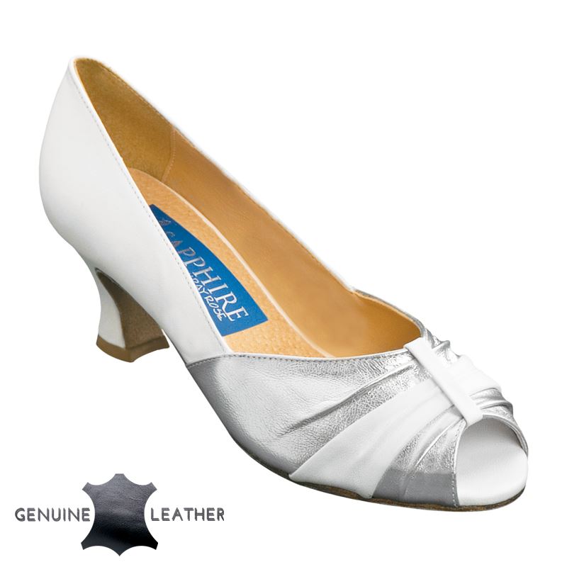 Ray Rose Silver Leather/White Leather Bridal Ballroom or Social Shoe with Peep Toe Rose_SALE