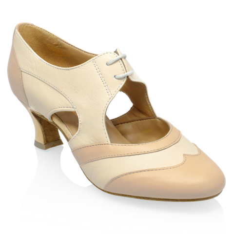 Ray Rose Beige and Tan Leather Practice Shoe with 2" Cuban Heel Lorna Lee_SALE