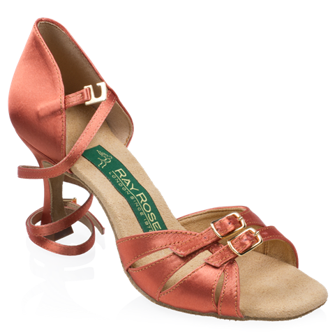 Ray Rose Aquila Dark Tan Satin Ladies Latin Dance Shoes with Adjustable Buckle Straps