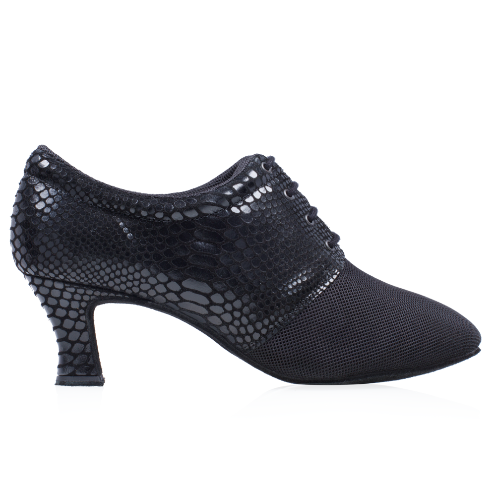Ray Rose 413 Artemis Black Croc Leather and Black Mesh Ladies Practice Dance Shoe with 2" Cuban Heel