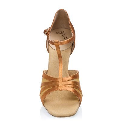 Latin or rhythm dance shoes for ladies in tan satin