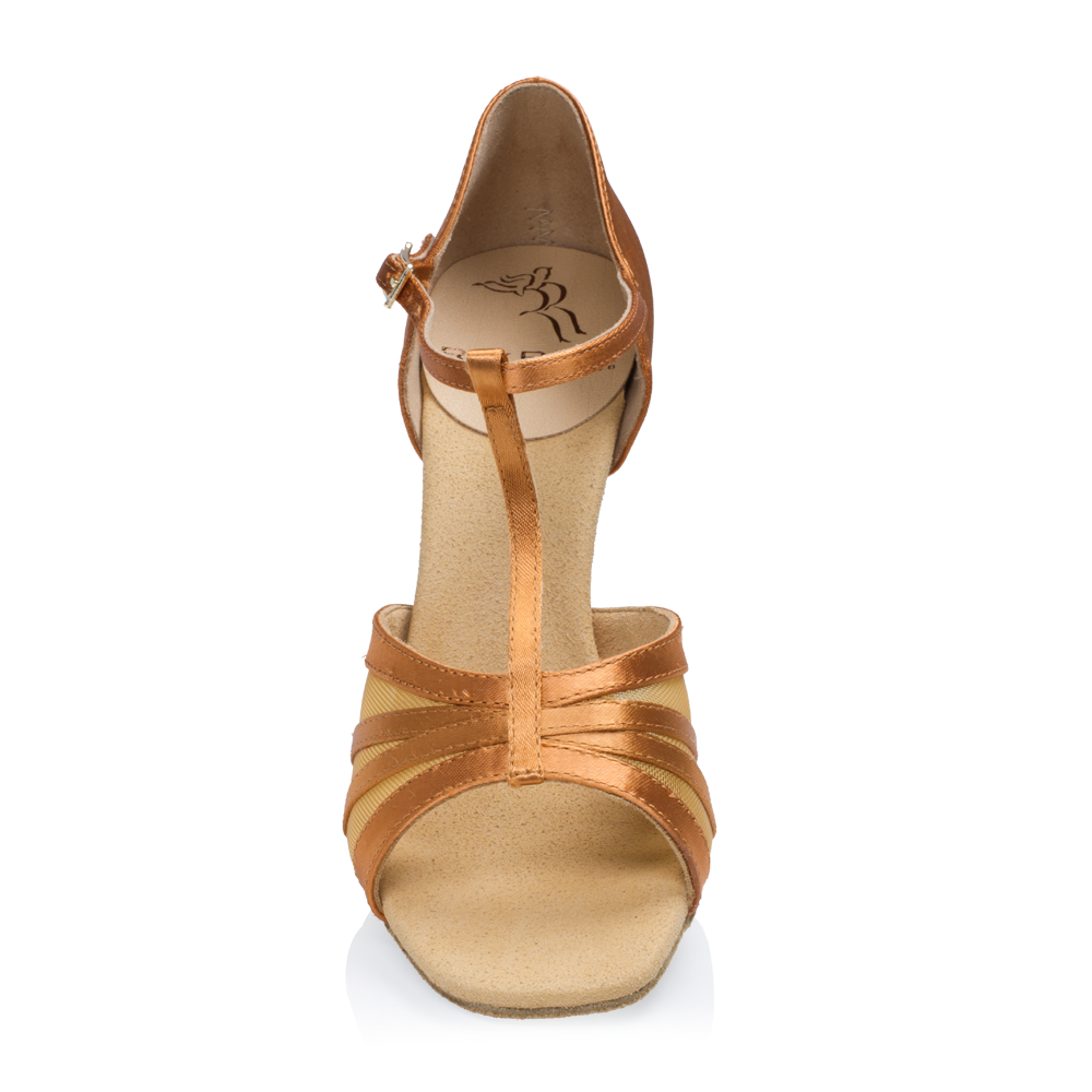 Latin or rhythm dance shoes for ladies in tan satin