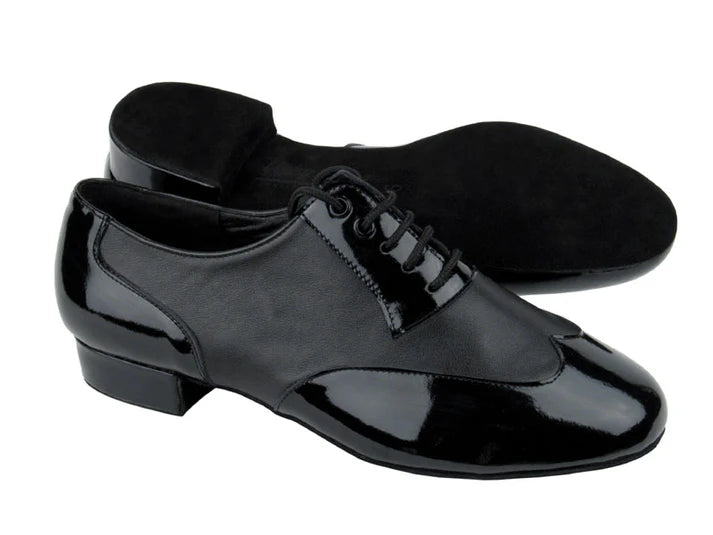 Very Fine Men's Ballroom Shoe 100101_SALE in Black Patent/ Black Leather with Extra Cushioned Insole and Footbed