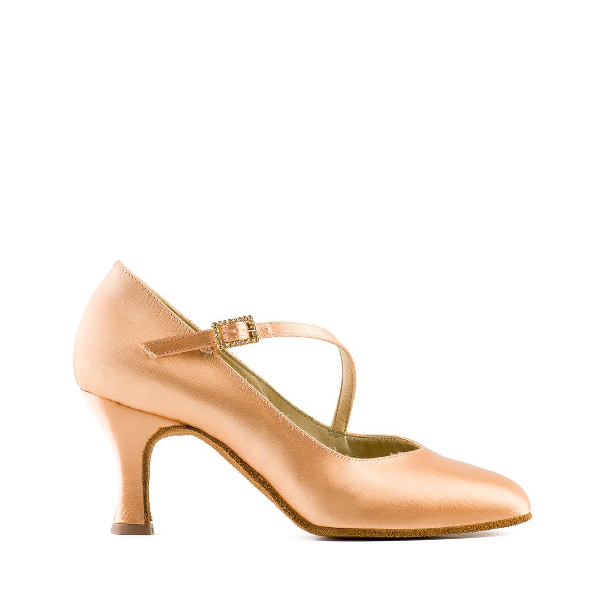 Flesh Satin Standard Ballroom Dance Shoe with Diagonal Strap