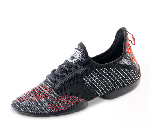 Women's knit practice sneakers black grey red white