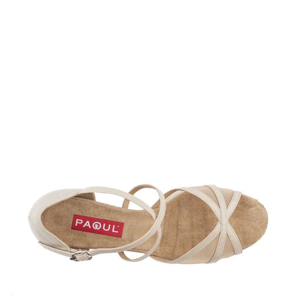 Paoul Sugar Push Beige Kid Latin and Swing Dance Shoes with Mesh Toe Strap and Low Heel