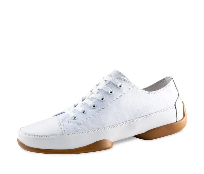 Werner Kern 140_SALE Ladies Practice Dance Sneakers in White Canvas with Split PU Sole in Caramel