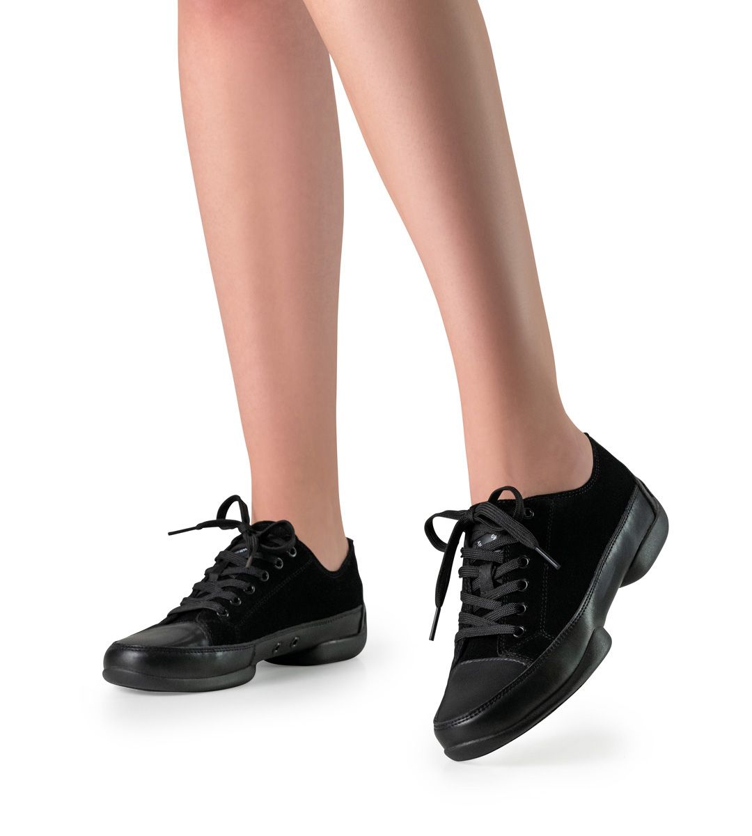 Ladies Dance Practice Sneakers in Black Suede with Flexible PU Sole and Heel