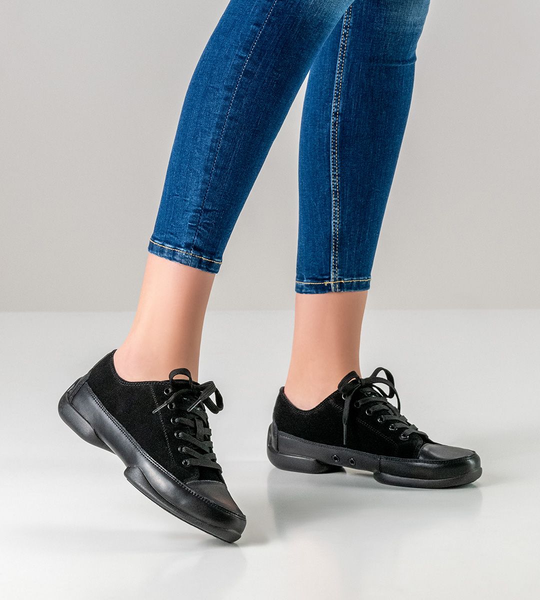 Ladies Dance Practice Sneakers in Black Suede with Flexible PU Sole and Heel