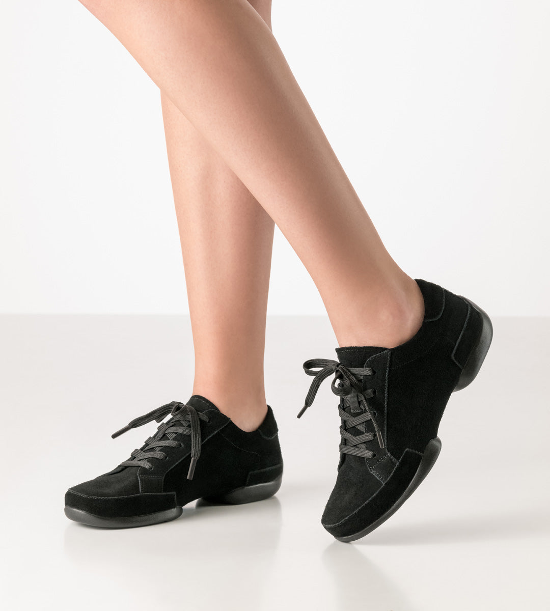 Werner Kern 155 Ladies Practice Dance Sneakers in Black Suede with a Padded Upper Ledge