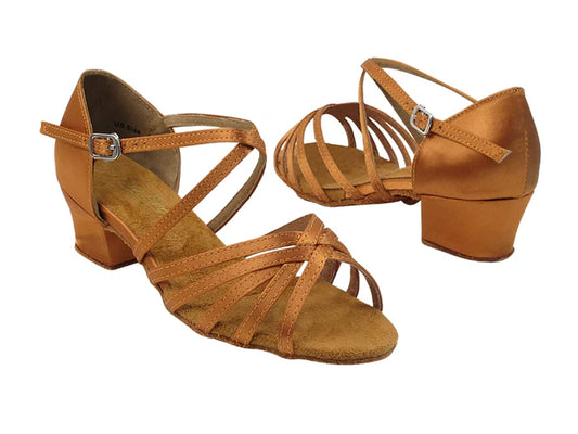 Very Fine 1670CG_SALE Dark Tan Satin Girl's Youth  Dance Shoe with Cross Ankle Strap and 1.5" Heel