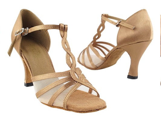 Very Fine Ladies Latin shoe with twisted T bar and Mesh Webbing 1692 In Stock