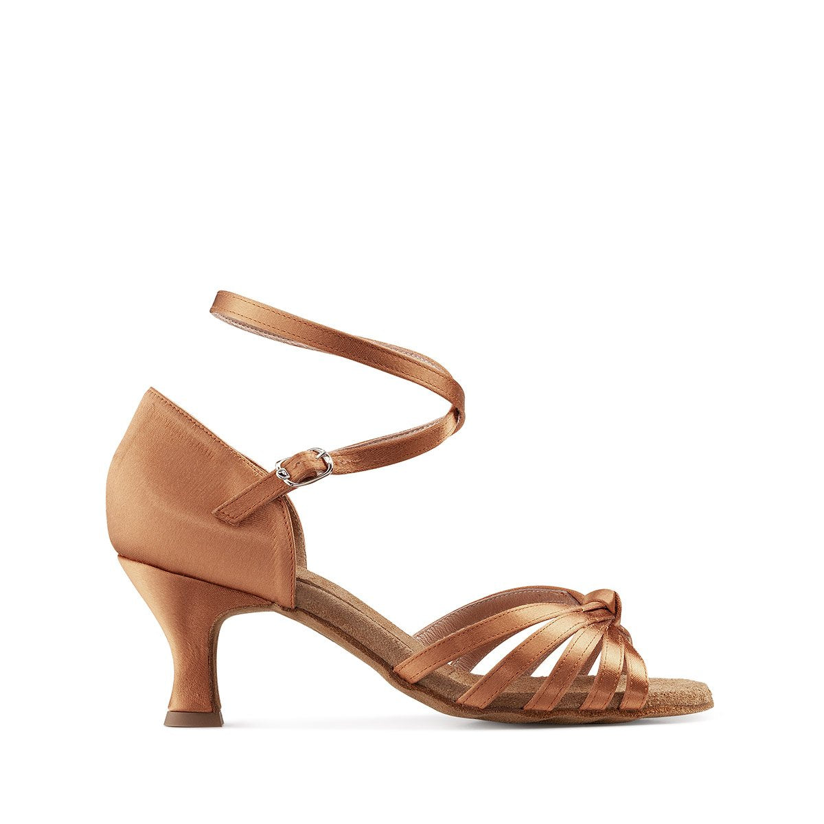 Tan Latin Dance Shoe with Wide Width and Wrap Around Ankle Strap