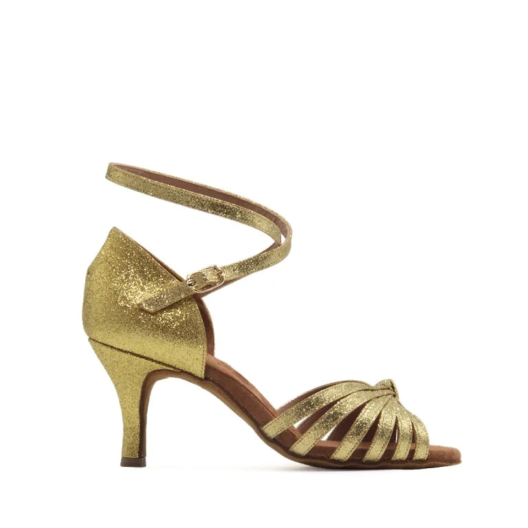 Paoul Alemana Ladies Tan Satin Latin Dance Shoe with Wrap Around Ankle Cross Strap.  Available in Multiple Colors and Materials