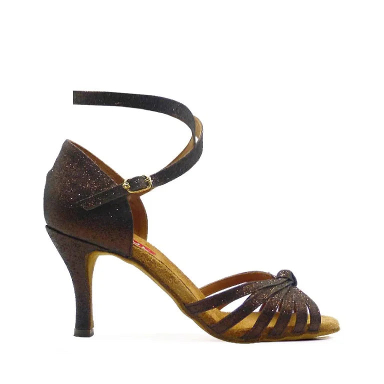 Paoul Alemana Ladies Tan Satin Latin Dance Shoe with Wrap Around Ankle Cross Strap.  Available in Multiple Colors and Materials