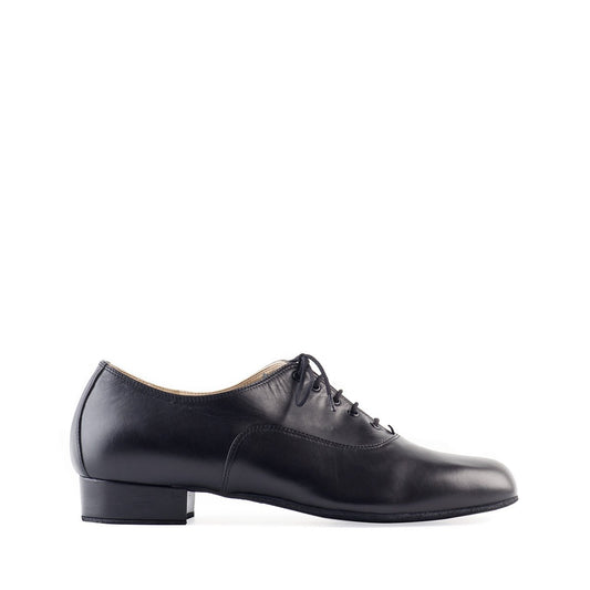 Men's Black Leather Ballroom Dance Shoe with Rounded Toe and Standard Heel