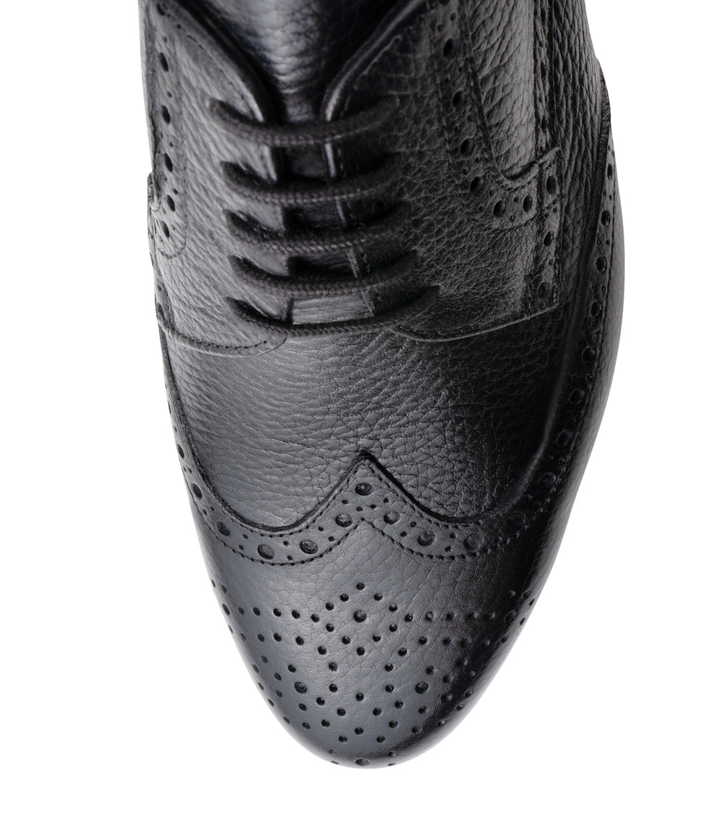 Werner Kern Bormio Men's Black Nappa Leather Ballroom Dance Shoe with Perforated Wing Cap and Extra Wide Fit