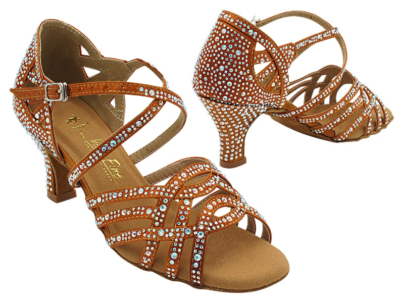 Very Fine 2933Bling Two Dark Tan Satin Ladies Latin and Salsa Dance Shoe