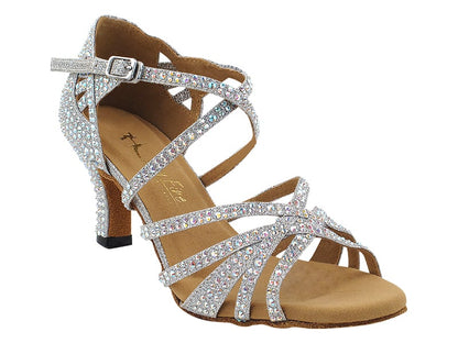 Silver Very Fine 3037Bling_sale Ladies Latin Dance Shoe with AB Crystal Rhinestones. Open-toe design with a sparkling finish and ankle strap.