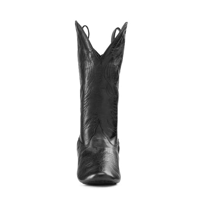 Front view of Paoul Monterey black nappa leather country boot, showcasing detailed stitching and a flexible dance-friendly design.