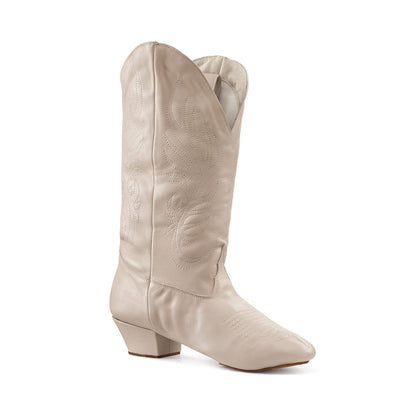 Paoul Monterey ladies' nude nappa leather dance boot with a stylish heel and elegant stitching, designed for comfort and flexibility.