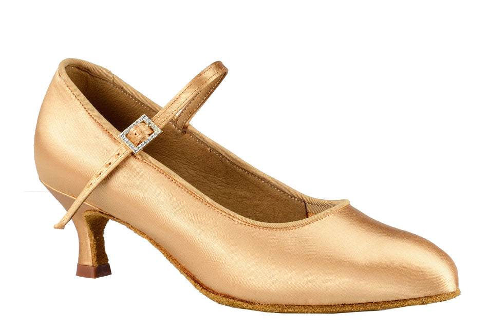 Dance America Brooklyn_sale Light Tan Satin Ladies Ballroom Dance Shoe with Single Strap