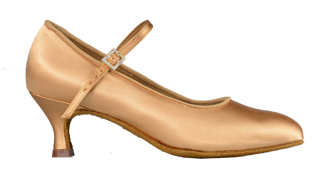 Dance America Brooklyn_sale Light Tan Satin Ladies Ballroom Dance Shoe with Single Strap