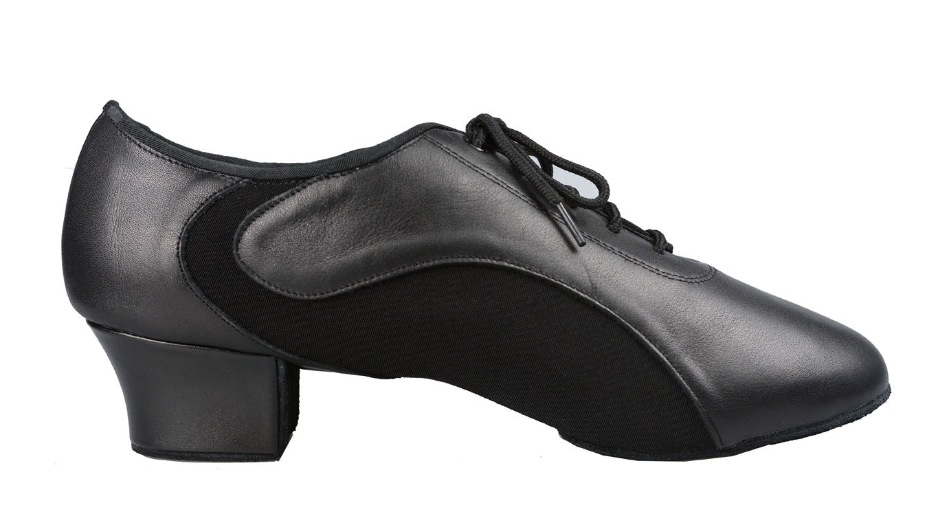 Dance America Aspen Men's Black Leather and Lycra Canvas Latin Dance Shoe with Split Sole