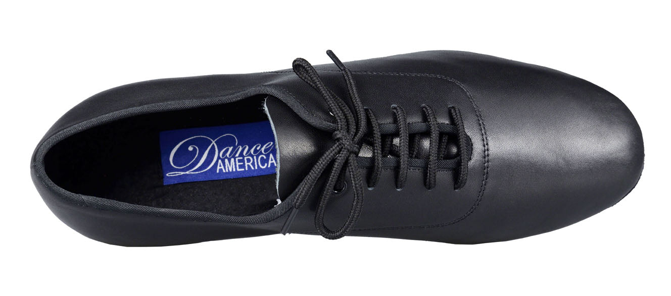 Dance America Manhattan Men's Black Leather Smooth and Standard Ballroom Dance Shoe in Medium or Wide Width