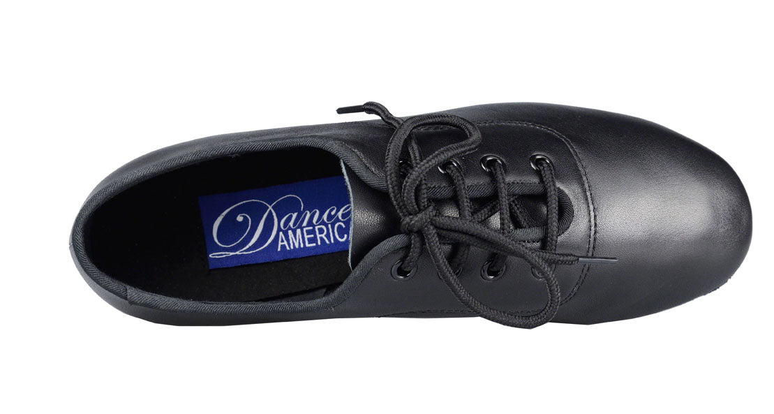 Dance America Mason Children's Black Leather Latin Dance Shoe with Low Cuban Heel