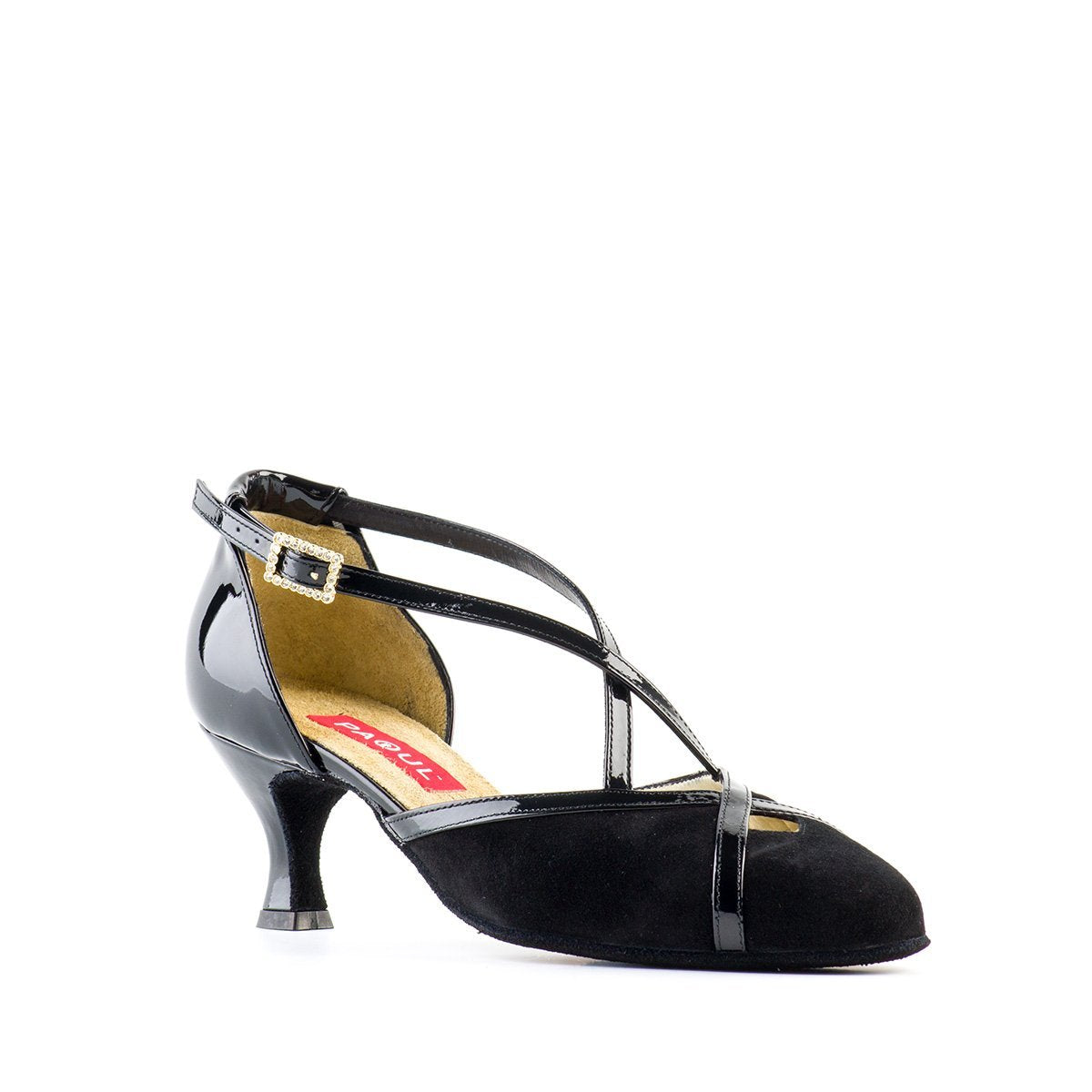 Black suede and patent tango dance shoe for women