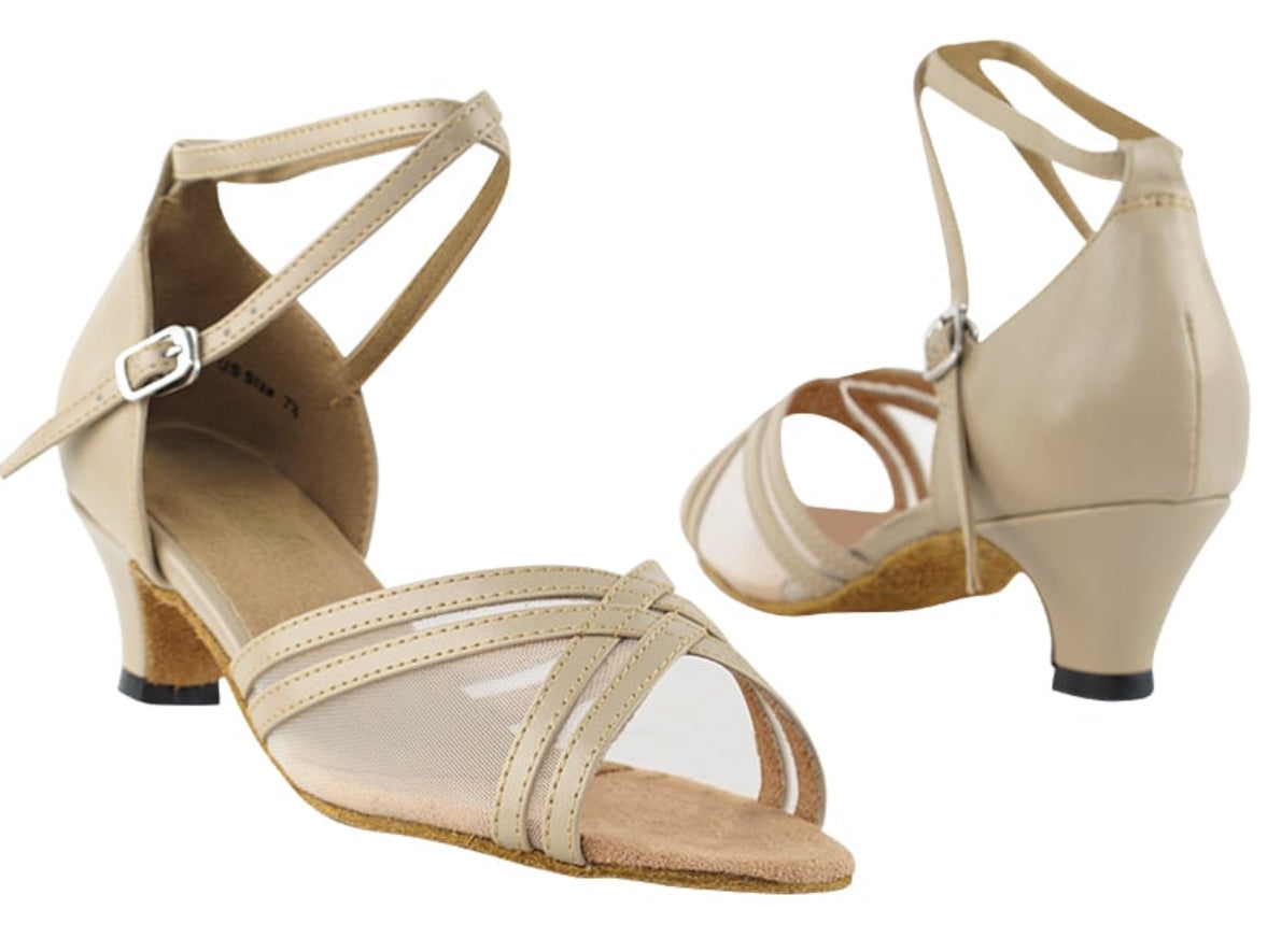 Very Fine Ladies Latin Dance Shoe with Double Cross Straps and Mesh 5017 In Stock