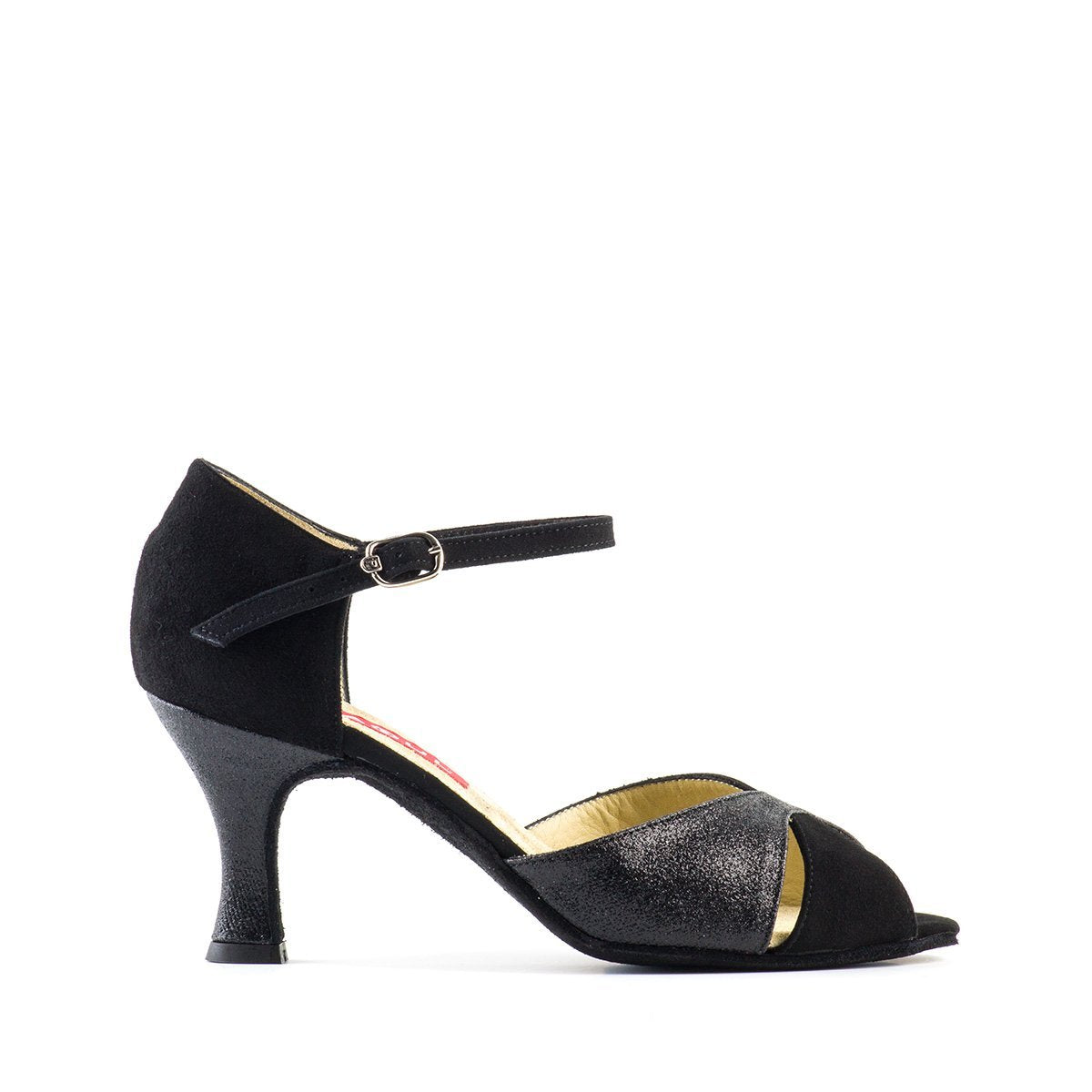 Open toe tango dance shoe in black suede