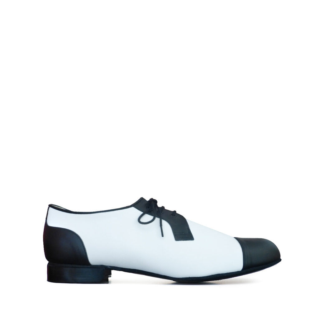 Paoul Ocho Cortado White Leather Mens Argentine Tango Dance Shoes with Black Leather Accents