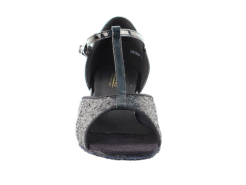 Very Fine 801 Silver or Black Sparkle Ladies Latin Dance Shoe with T-Bar Strap and Cuban Heel